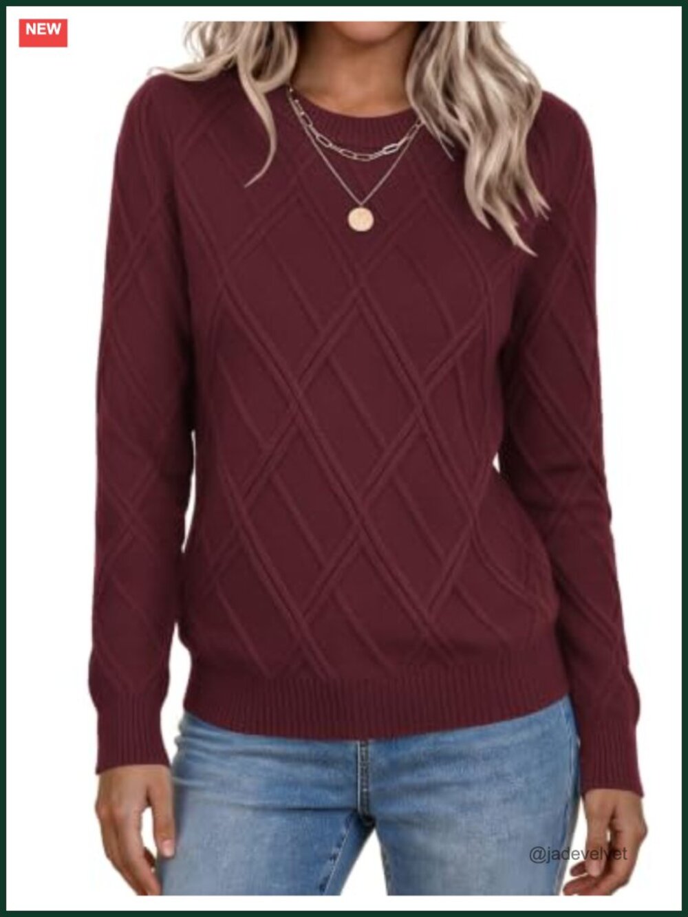 Women's Cable Knit Sweater Long Sleeve Crewneck Cozy Pullover Fall Winter